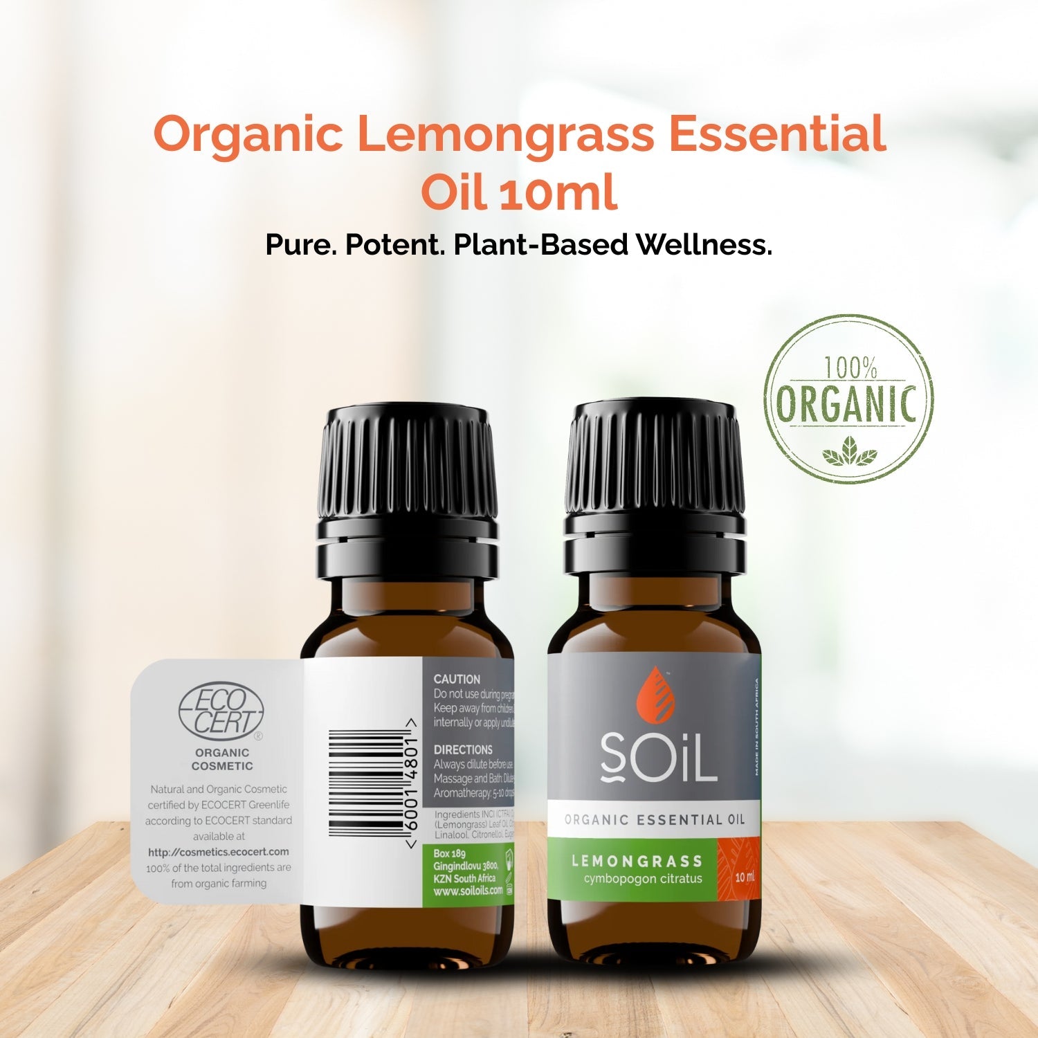 Organic Lemongrass Essential Oil (Cymbopogon Citratus) 10ml
