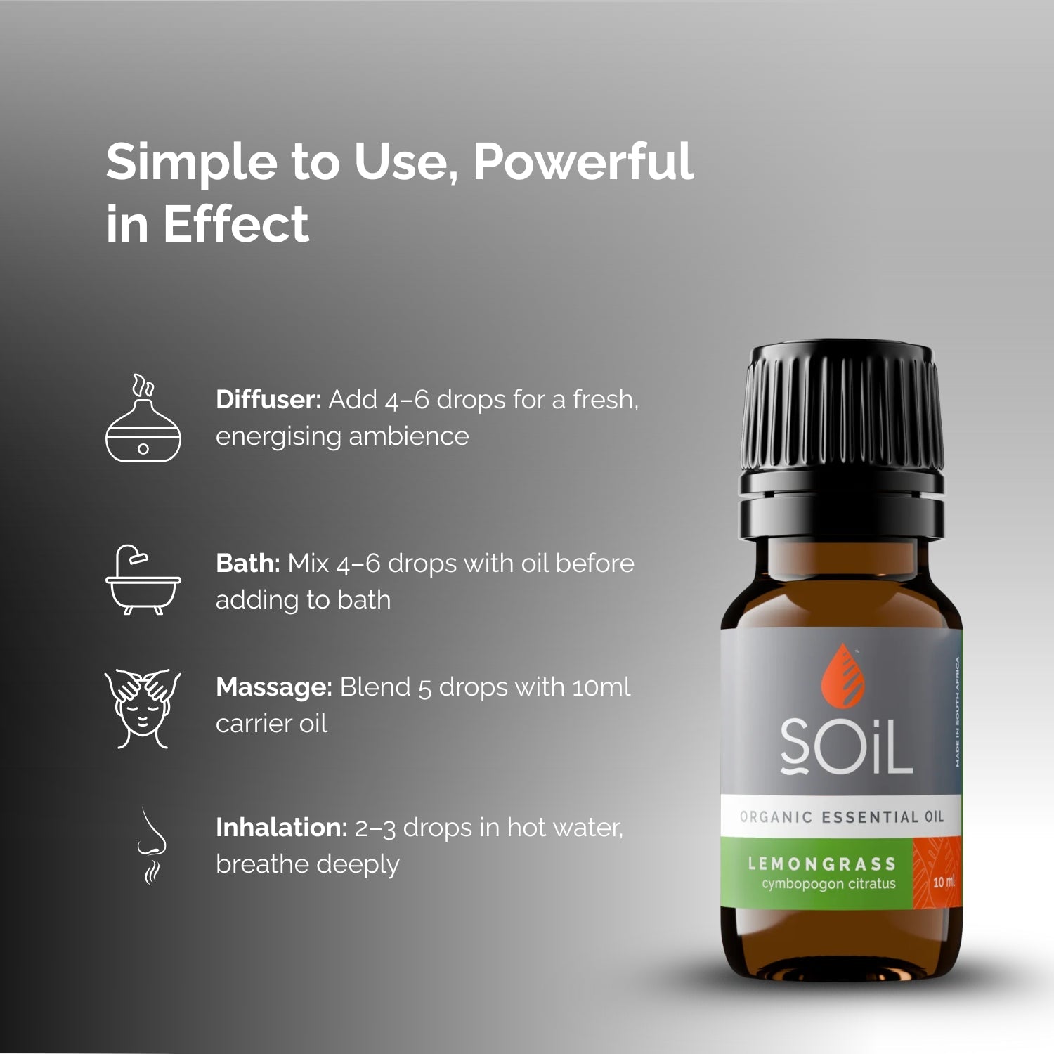 Organic Lemongrass Essential Oil (Cymbopogon Citratus) 10ml